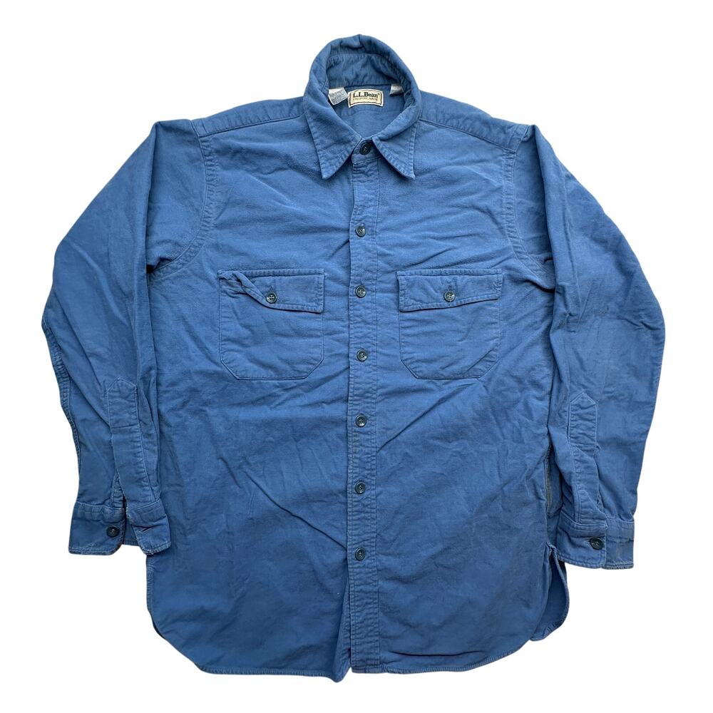 Vintage LL Bean Chamois Flannel Long Sleeve Button Up Shirt Men Medium 15.5 Blue